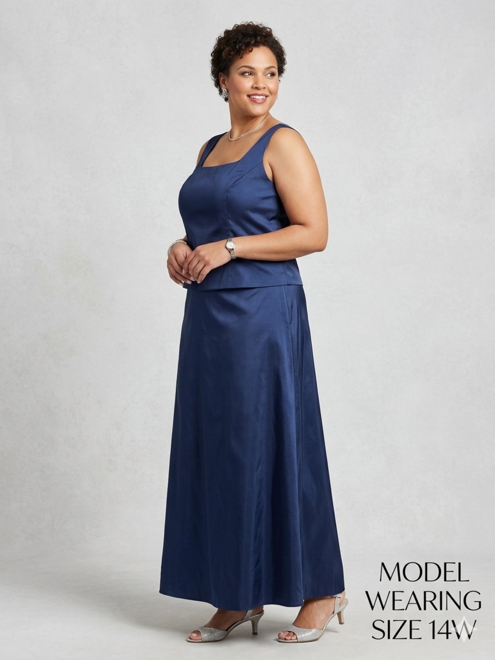 NWT J.R. Nites Carol Lin 2-Piece Navy Blue Stretch Taffeta Maxi Skirt Set 14W